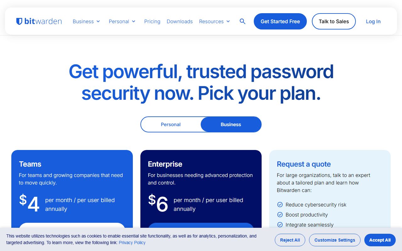 Bitwarden's public homepage, captured automatically on October 22, 2026. Not a logged-in account; the page may have changed since.