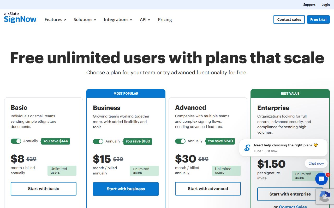 airSlate SignNow's public homepage, captured automatically on October 16, 2026. Not a logged-in account; the page may have changed since.