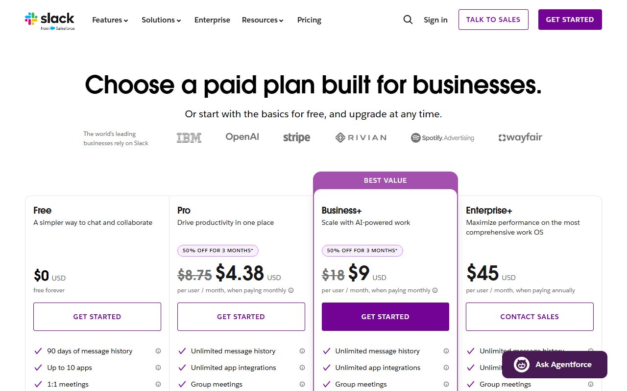 Slack's pricing page as captured on October 12, 2026. Prices and tier contents change; the live page is the source of truth.